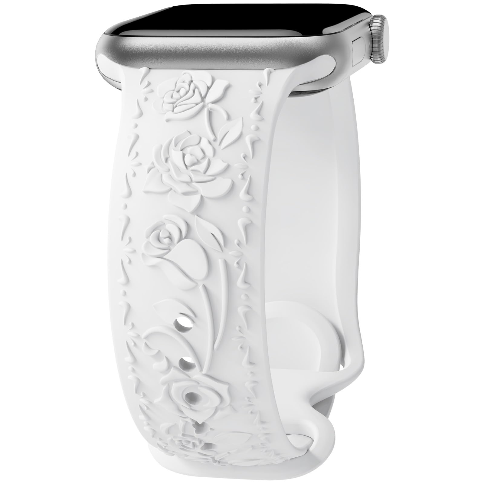 Floral Engraved Band Compatible with Apple Watch Band 40mm 41mm 38mm 42mm 44mm 45mm 46mm 49mm Women, Soft Silicone Cute Embossed Flower Strap for iWatch Band Series SE Ultra 11 10 9 8 7 6 5 4 3 2 1