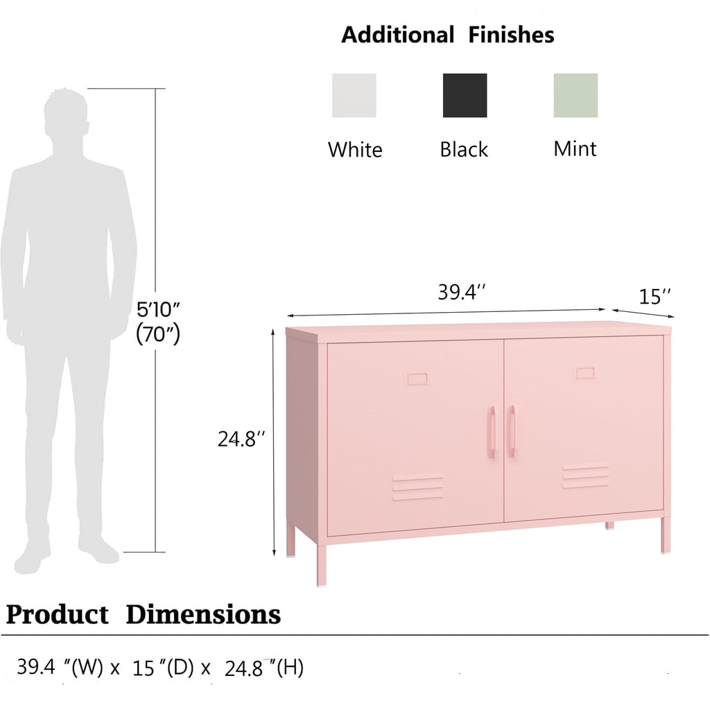 2 Door Steel Accent Cabinet,Black Metal Storage Cabinet with Adjustable Shelf,2-Tier Office Cabinet,Multipurpose Metal Locker Storage Cabinet for Office Home,Music Studio