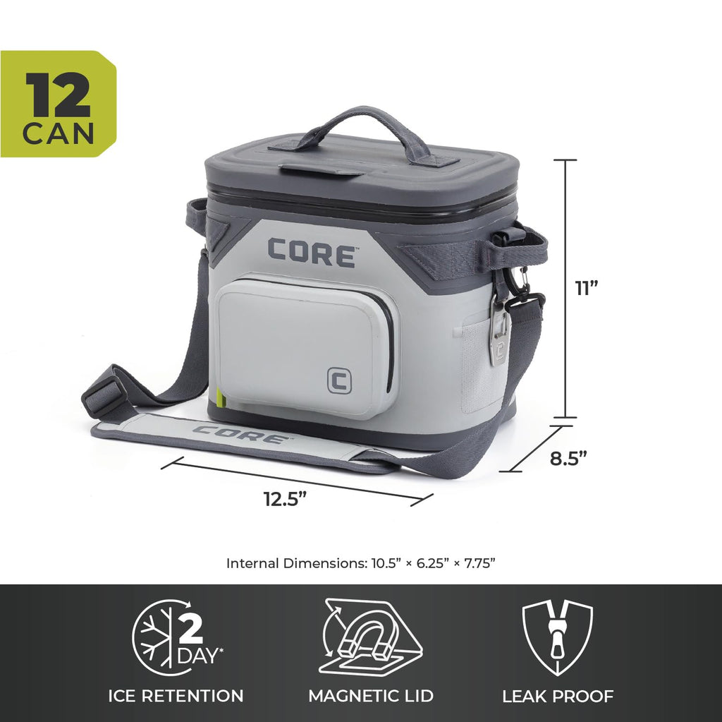 CORE Magnetic Leak Proof Soft Cooler with Waterproof Zipper | Insulated Bag Portable Ice Chest Box | Best Soft Cooler for Food & Beverages for Tailgating, Car Camping, Travel, and Family Beach Picnics