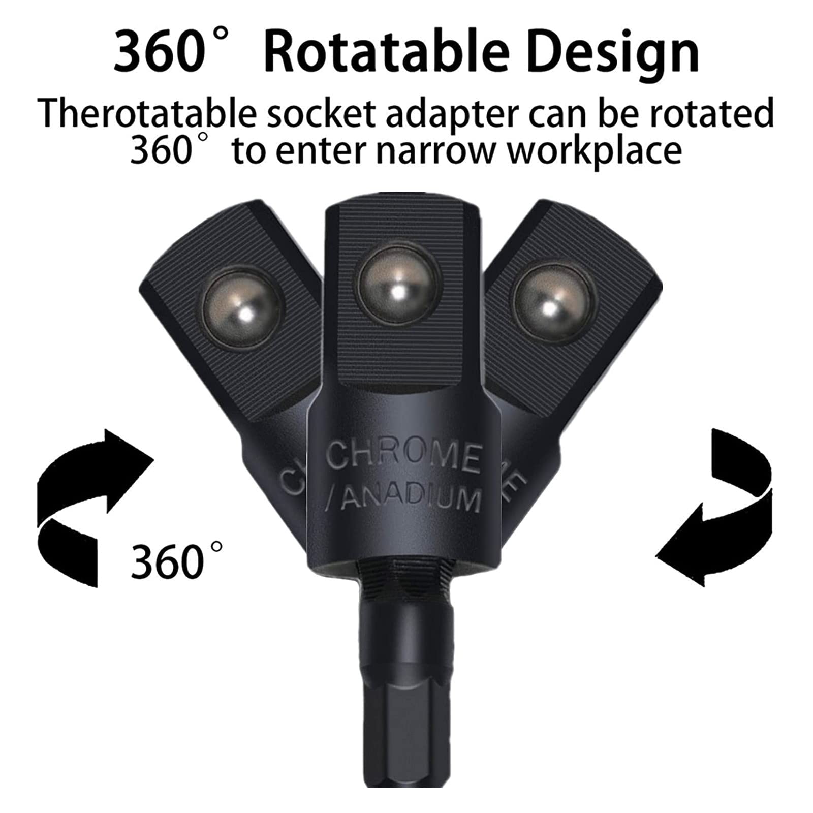 CIGOTU Impact Grade Power Hand Tools Driver Sockets Adapter Extension Set, 3Pcs 1/4 3/8 1/2" Hex Shank Drill Nut Driver Bit Set + 105 Degree Right Angle Driver Extension Screwdriver Drill Attachment