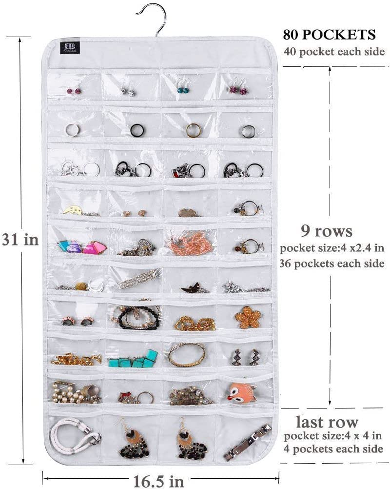 BB Brotrade Hanging Jewelry Organizer,Accessories Organizer,80 Pocket Organizer for Holding Jewelries（Beige）