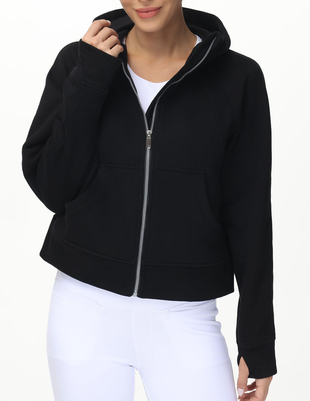 THE GYM PEOPLE Women's Full-Zip Up Hoodies Jacket Fleece Workout Crop Tops Sweatshirts with Pockets Thumb Hole