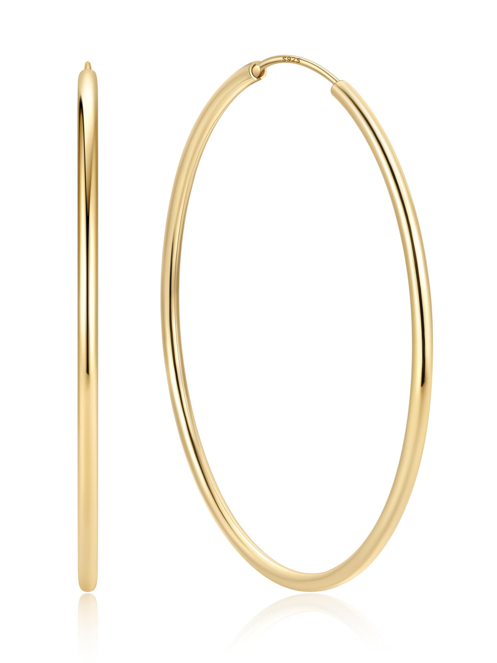 ChicSilver 925 Sterling Silver Hoop Earrings for Women Hypoallergenic, Lightweight Large Gold Plated Silver Hoop Earrings, Endless Hoops Earring 20/30/40/50/60/70MM