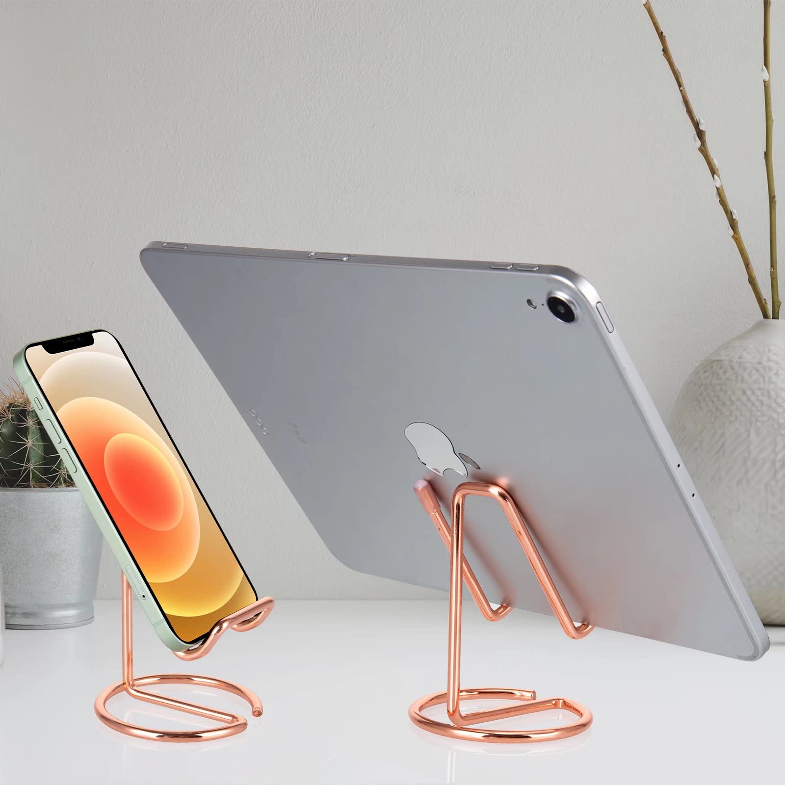 ROPOSY Cell Phone Stand for Desk, Cute Metal Black Cell Phone Stand Holder Desk Accessories, Compatible with All Mobile Phones, iPhone, iPad