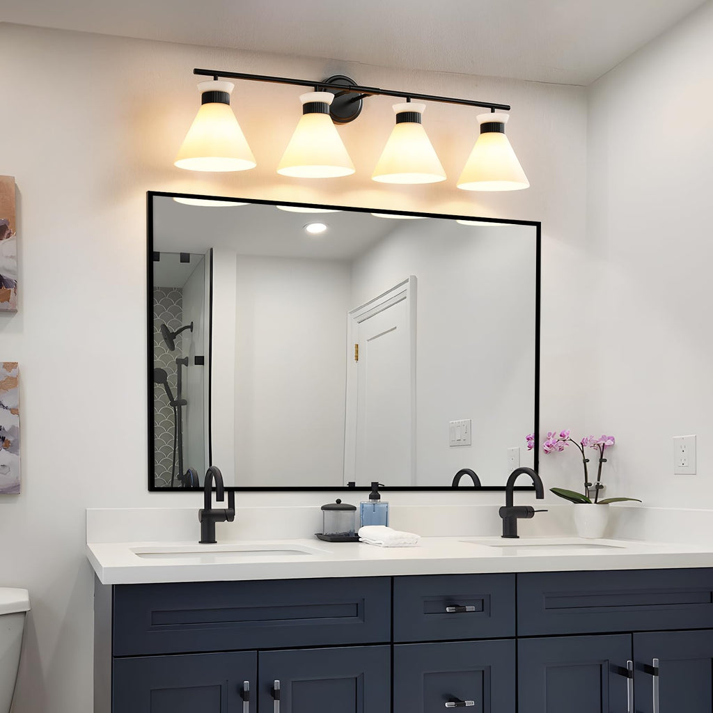 WOSHITU Gold Bathroom Light Fixtures: Modern Vanity Lighting Fixtures 2 Lights for Bathroom Mid Century Vanity Light Sconces Over Mirror with Frosted Milky Glass for Bath Bedroom Makeup