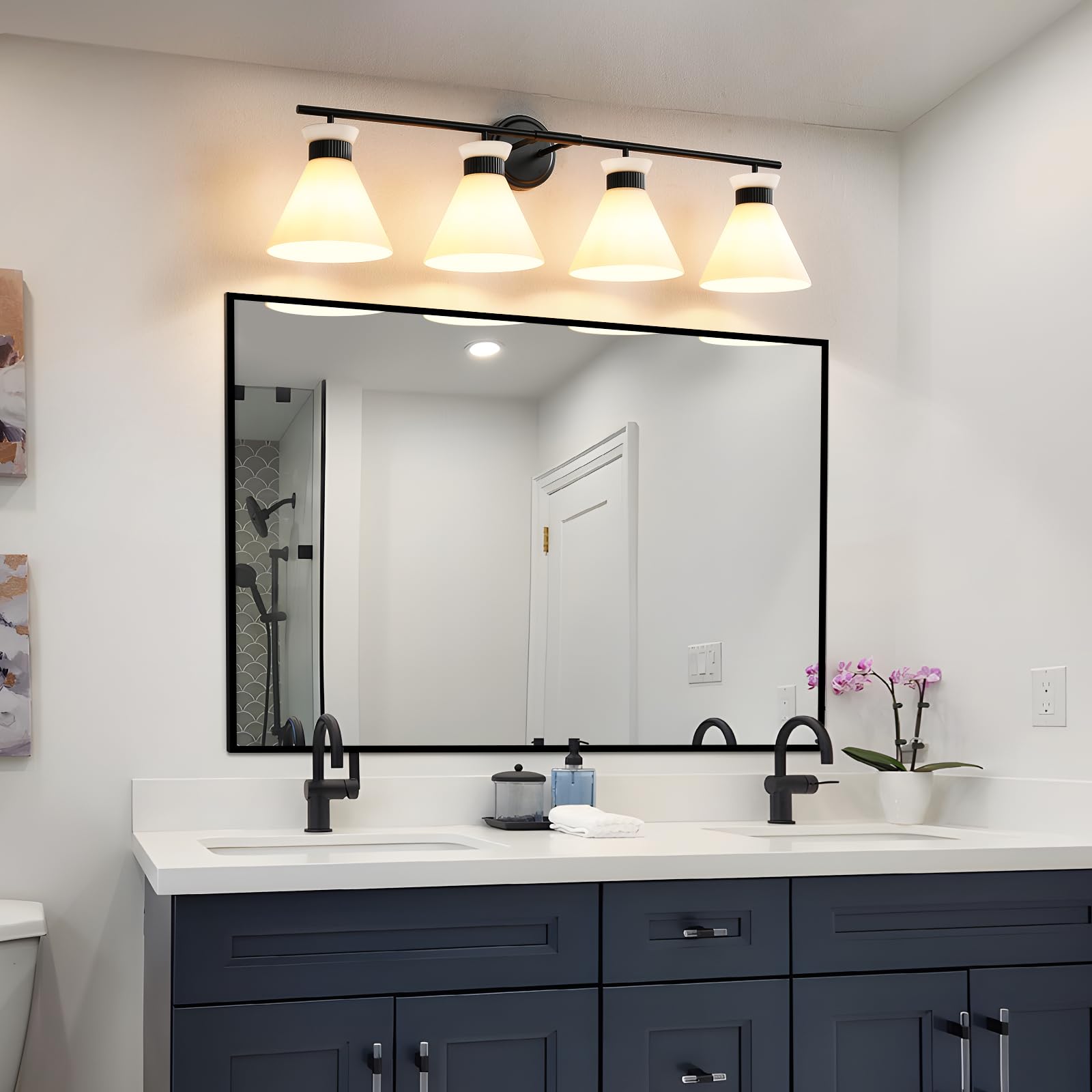 WOSHITU Gold Bathroom Light Fixtures: Modern Vanity Lighting Fixtures 2 Lights for Bathroom Mid Century Vanity Light Sconces Over Mirror with Frosted Milky Glass for Bath Bedroom Makeup