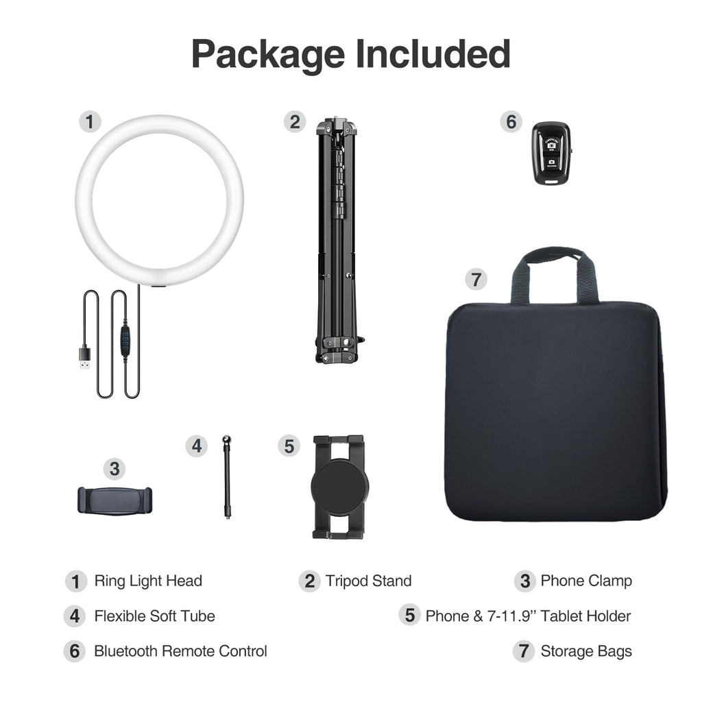 Elitehood 12’’ Ring Light with Tripod Stand (72’’ Tall) & iPad/Phone Holder, Dimmable Selfie Circle LED Lights Ringlight for Video Recording, Conference, Makeup, Laptop, Computer, Webcam, YouTube