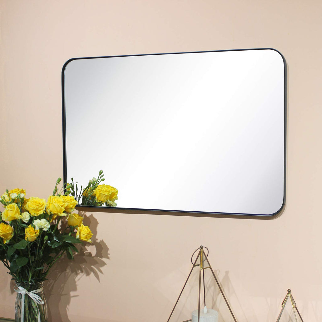 GRACTO 20x30 inch Brushed Nickel Stainless Steel Metal Framed Bathroom Mirror for Wall Mounted Rounded Rectangular Bathroom Vanity Mirror