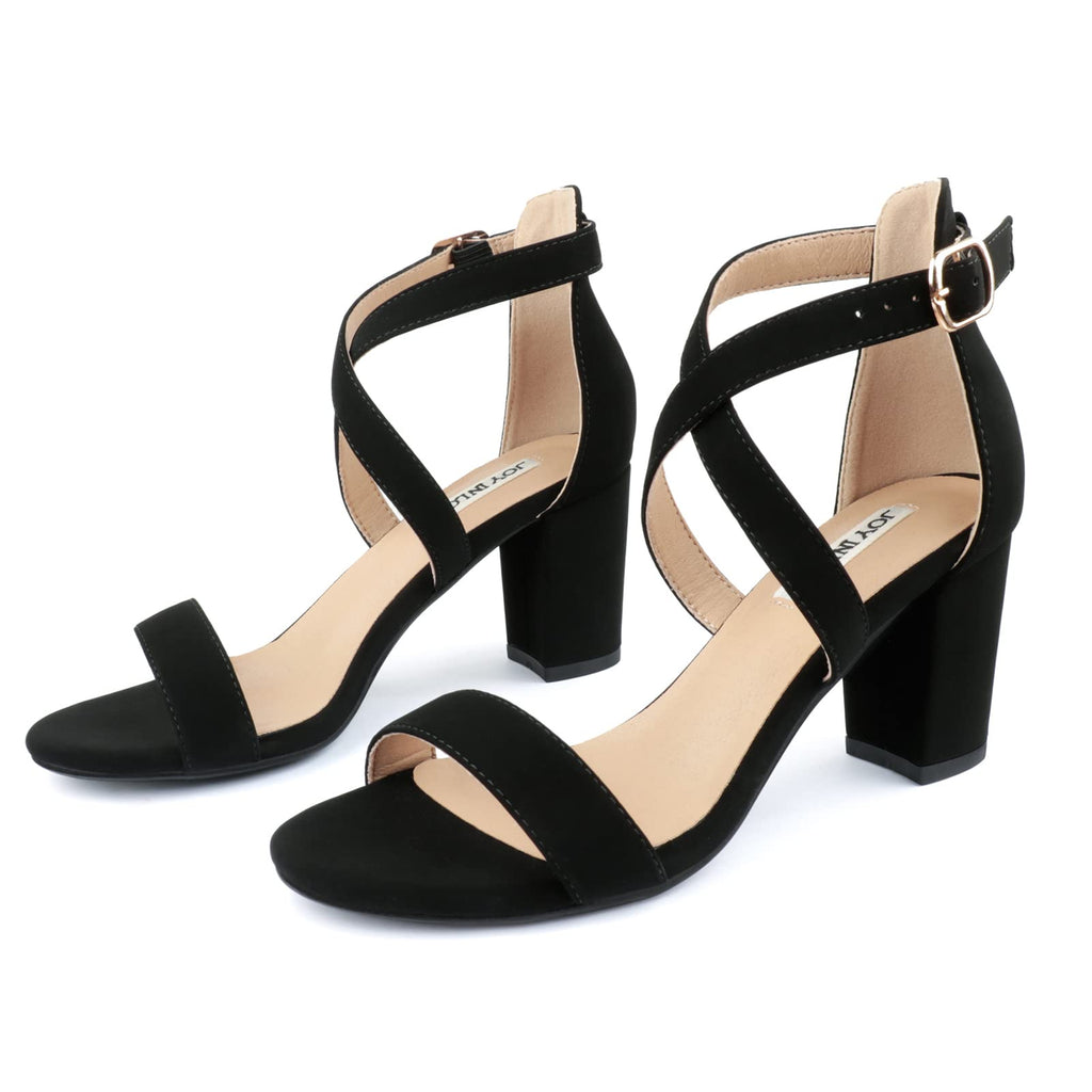 JOY IN LOVE Women's Chunky Block Heels 3 Inch Ankle Strap Low Heel Sandals