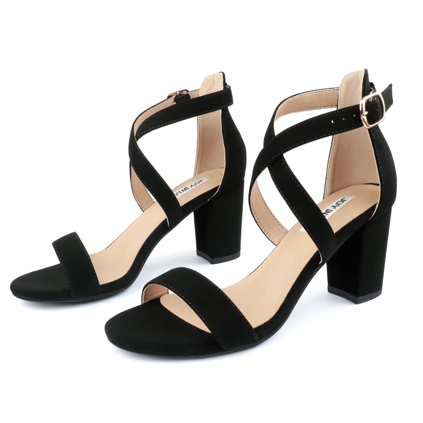 JOY IN LOVE Women's Chunky Block Heels 3 Inch Ankle Strap Low Heel Sandals