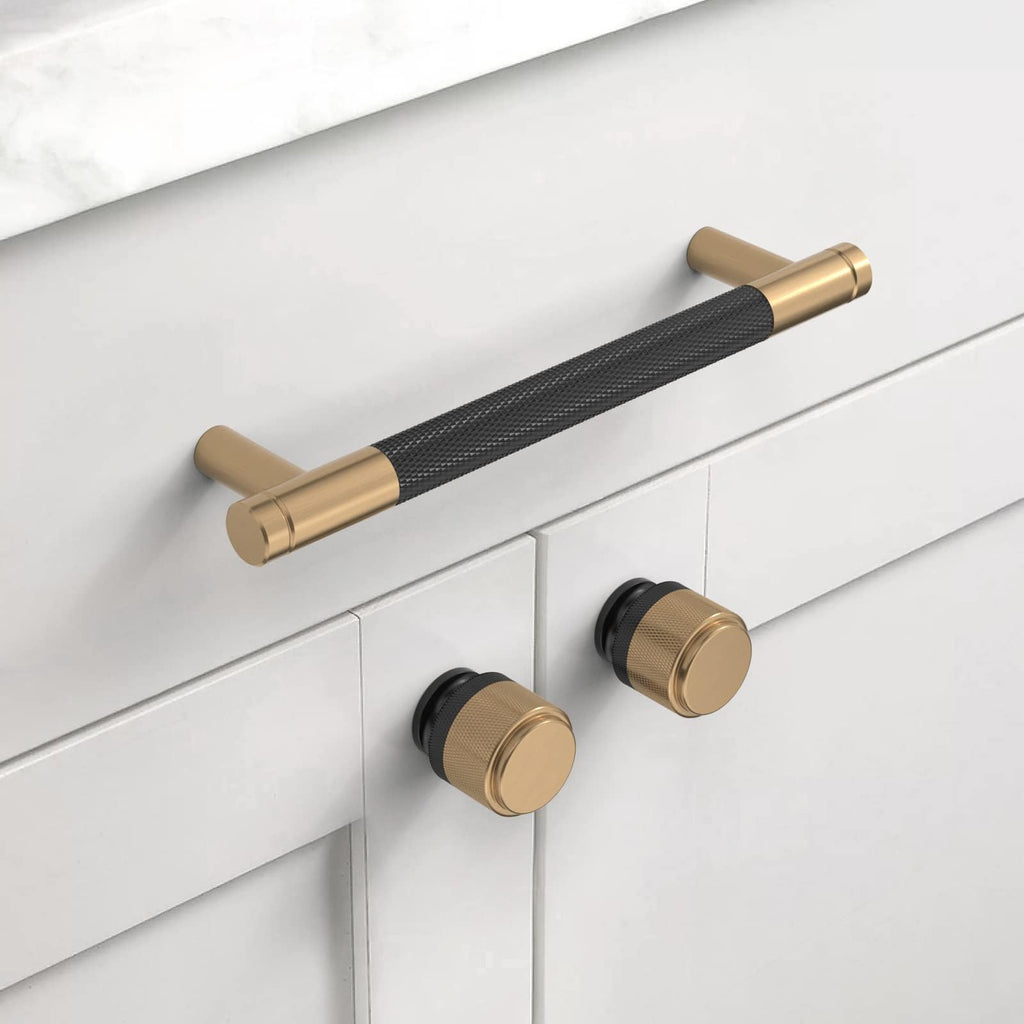 Asidrama 10 Pack 3 Inch(76mm) Matte Black and Champagne Bronze Cabinet Pulls Knurled Cabinet Handles Cupboard Handles Kitchen Cabinet Hardware for Cupboard Drawer Pulls