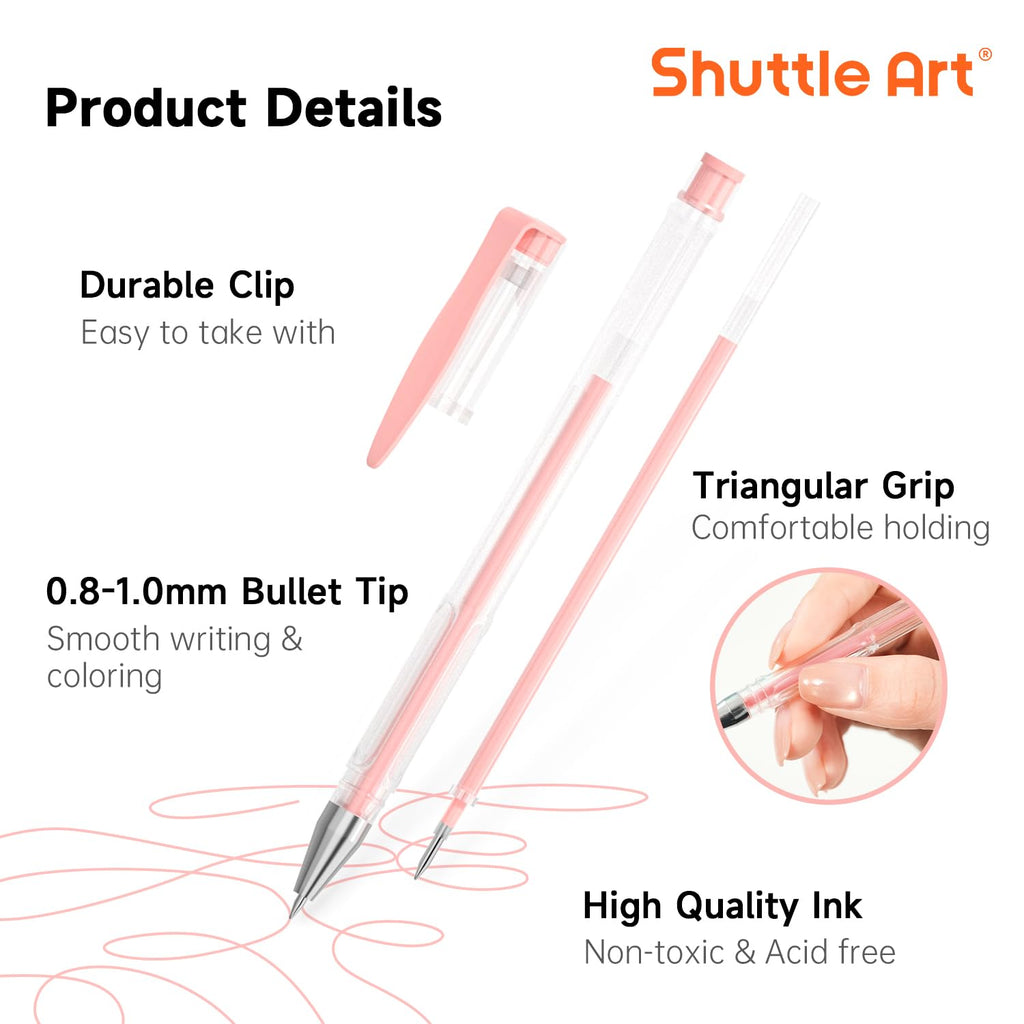 Shuttle Art Pastel Gel Pens, 24 Pastel Milky Colors Gel Pen for Black Paper, Adults Coloring Books Drawing Doodling Crafts Scrapbooking Journaling