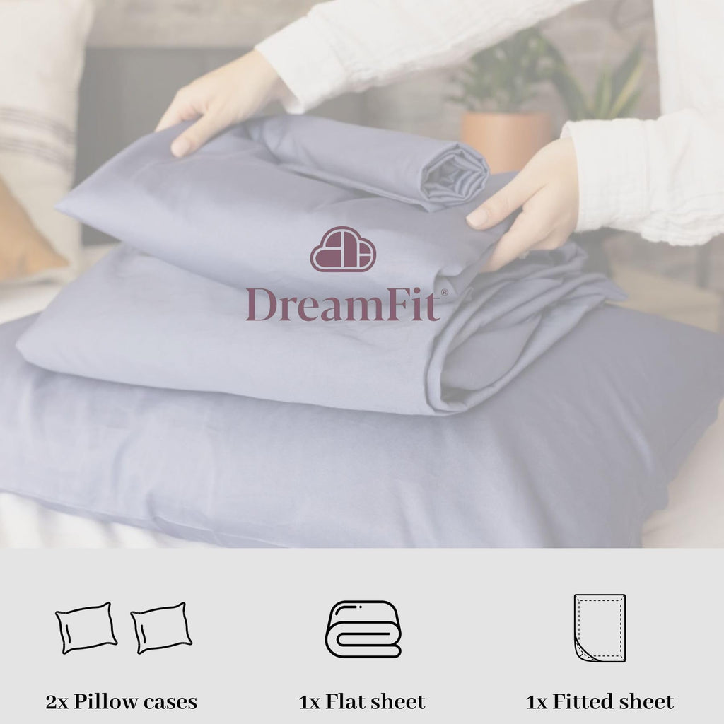 DreamFit DreamChill Cooling Bamboo Viscose Sheets For Hot Sleepers With Elastic Corner Straps 20 inch Extra Deep Pocket Breathable Silky Soft 100% Crafted in USA Twin Sheet Set Blue