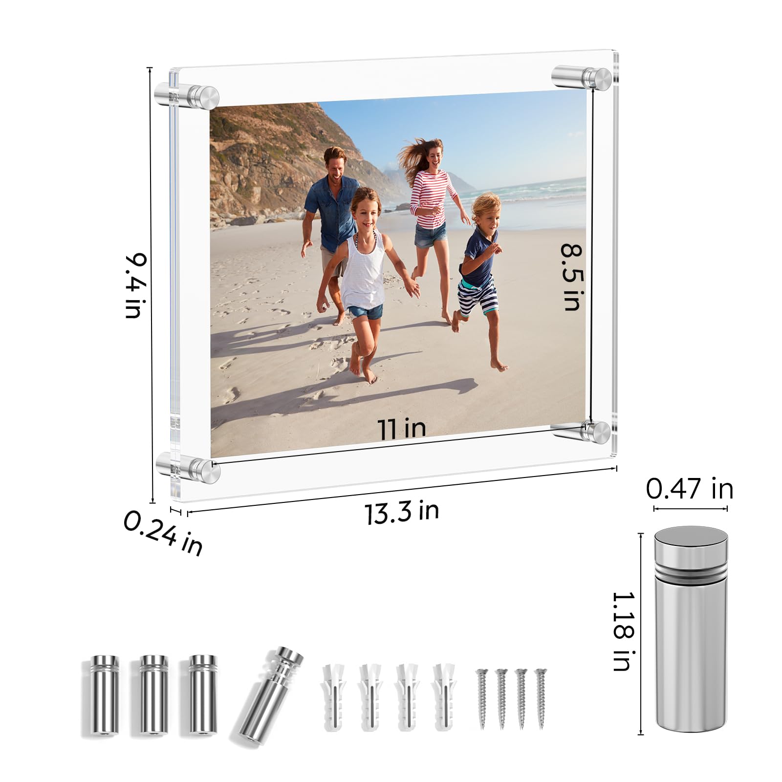 AITEE 8x10 Acrylic Picture Frames 4 Pack, Clear Picture Frames for Wall, Modern Frameless picture Frames Lucite Transparent Square Cubes Floating Hanging Photo Frame Gift for Home Office Display