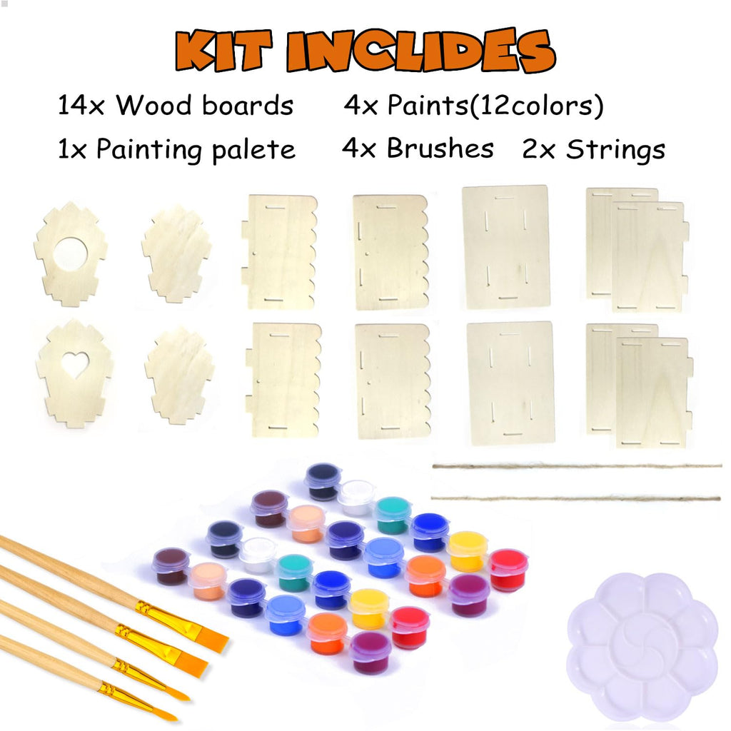 hapray 12 Pack Bird House Kit, DIY Birdhouse Kits, Wooden Crafts Arts for Children to Build and Paint (Includes Paints & Brushes) for Kids Girls Boys Toddlers Halloween Christmas Gift