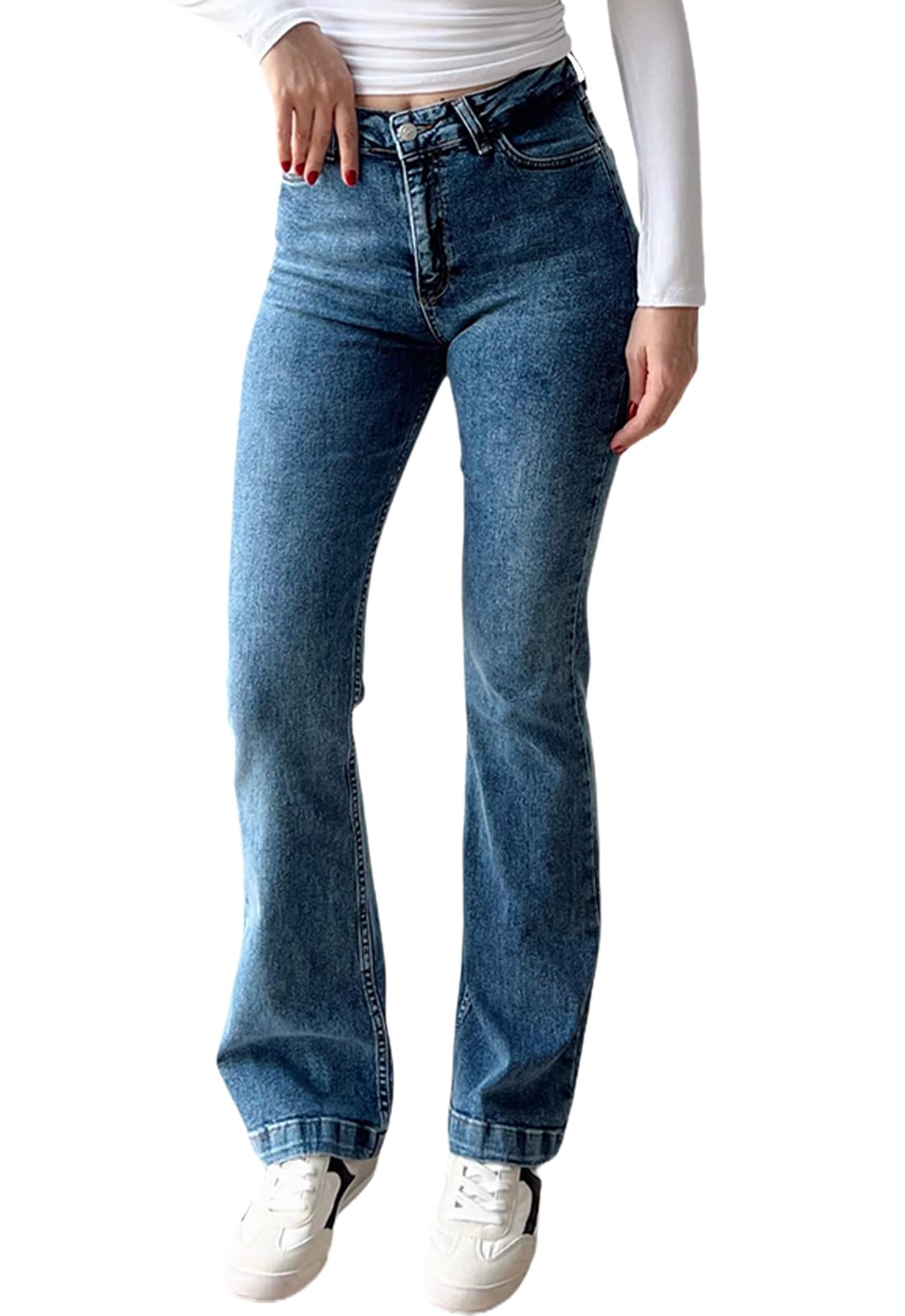 CutieLove Women's Ripped Jeans Bell Bottom Flare Jeans Mid Rise Destroyed Hem Denim Pants