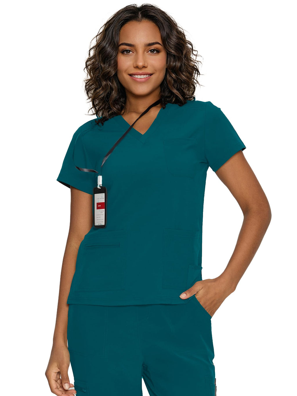 floralhue Scrub Tops for Women, Curved V-Neck Scrub Tops with 3 Pockets, Soft Stretch, Easy Care