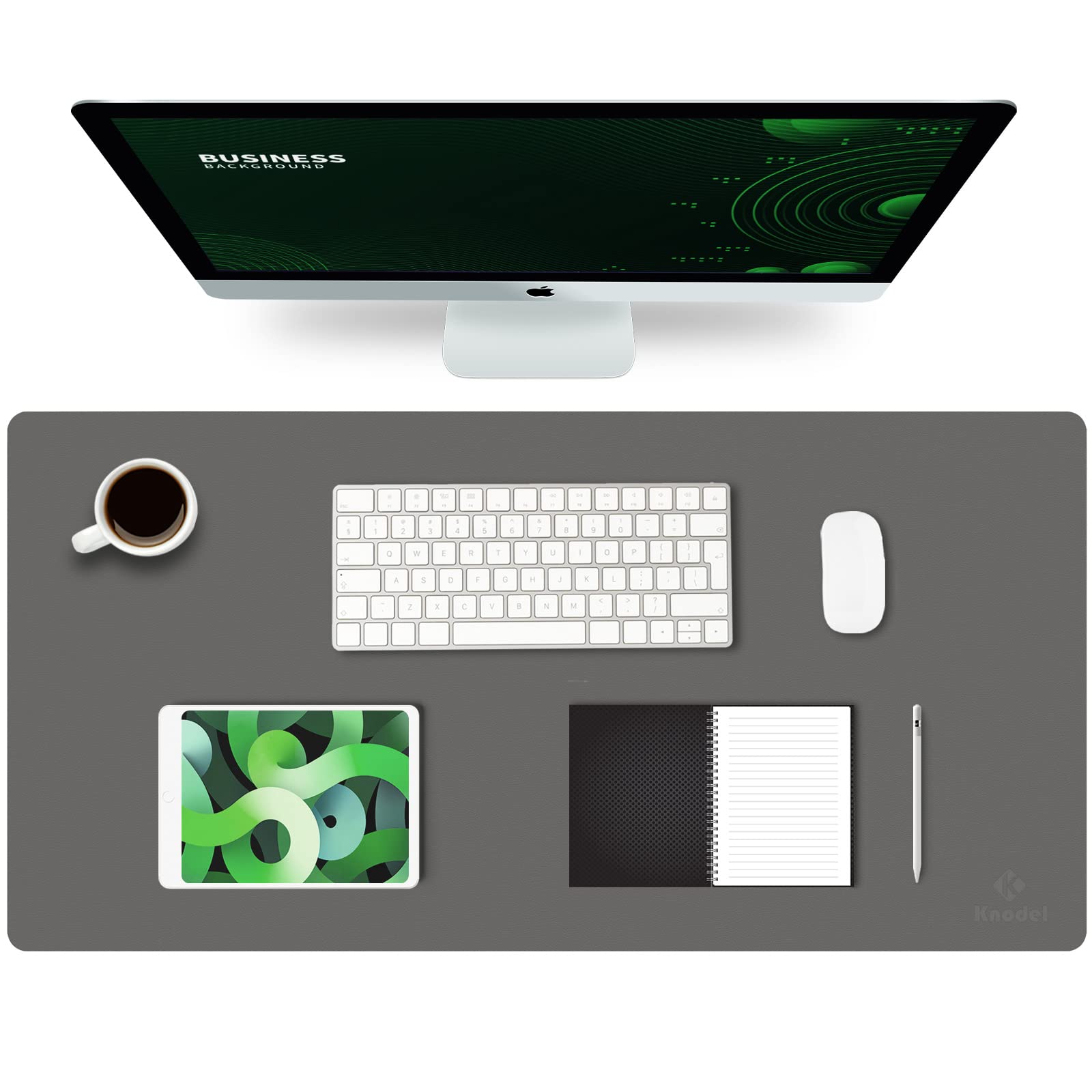 K KNODEL Small Office Leather Desk Mat, Mouse and Keyboard Pad, Computer and Laptop Mat, Desktop Protector and Cover, Writing Pad and Blotter (23.6"x13.8", Black)