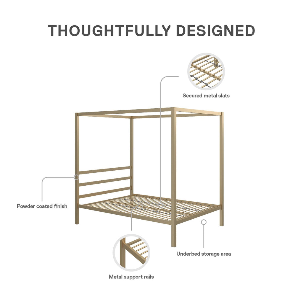 DHP King Metal Canopy Bed, Modern Design with Built-In Headboard, Sturdy Frame, No Box Spring Needed, Gunmetal Gray