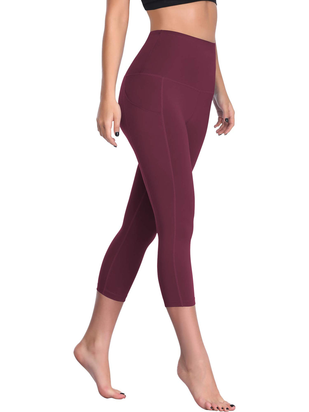 CADMUS Womens High Waist Workout Legging Capris for Yoga w Side Pockets