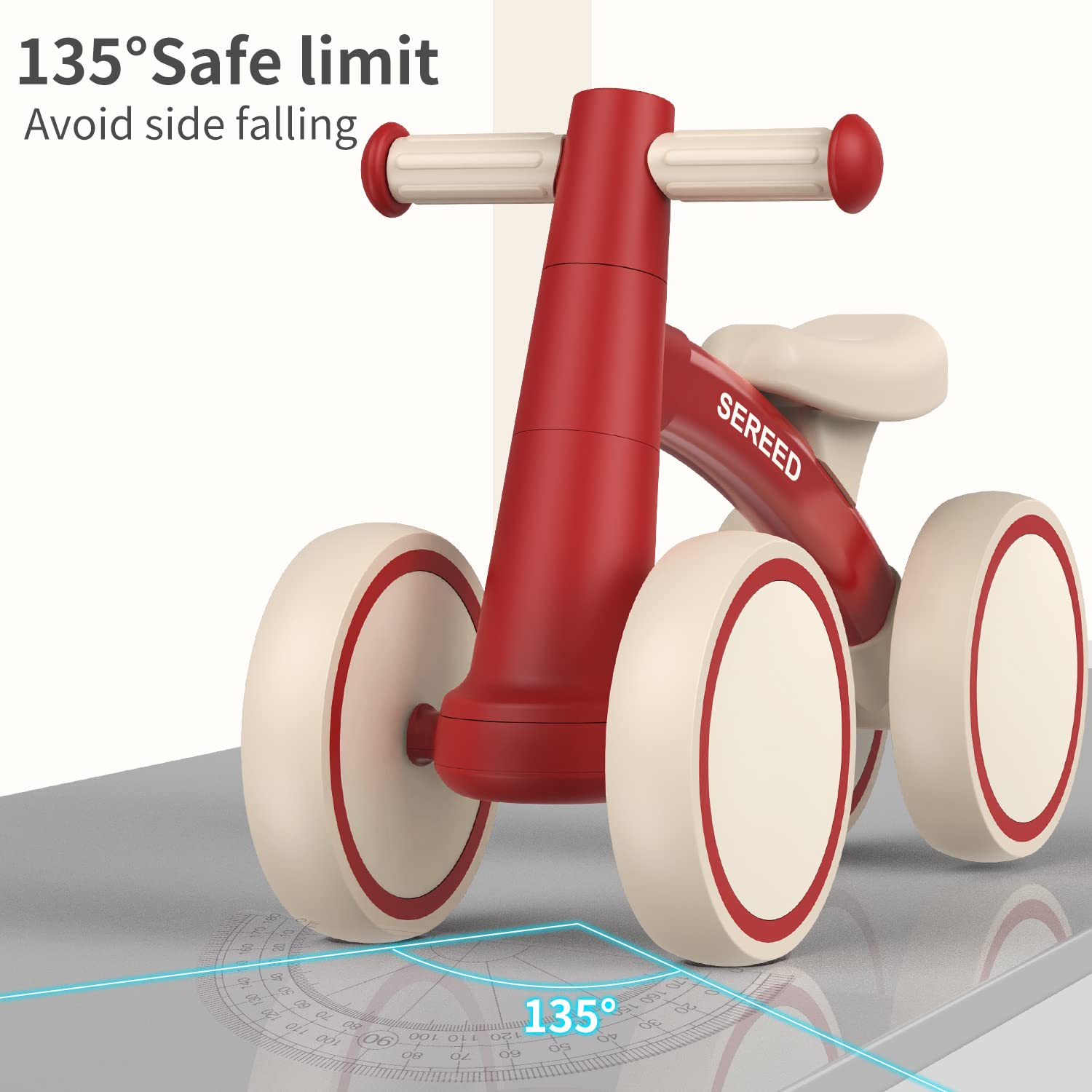 SEREED Baby Balance Bike for 1 Year Old Boys Girls 12-24 Month Toddler Balance Bike, 4 Wheels Toddler First Bike, First Birthday Gifts