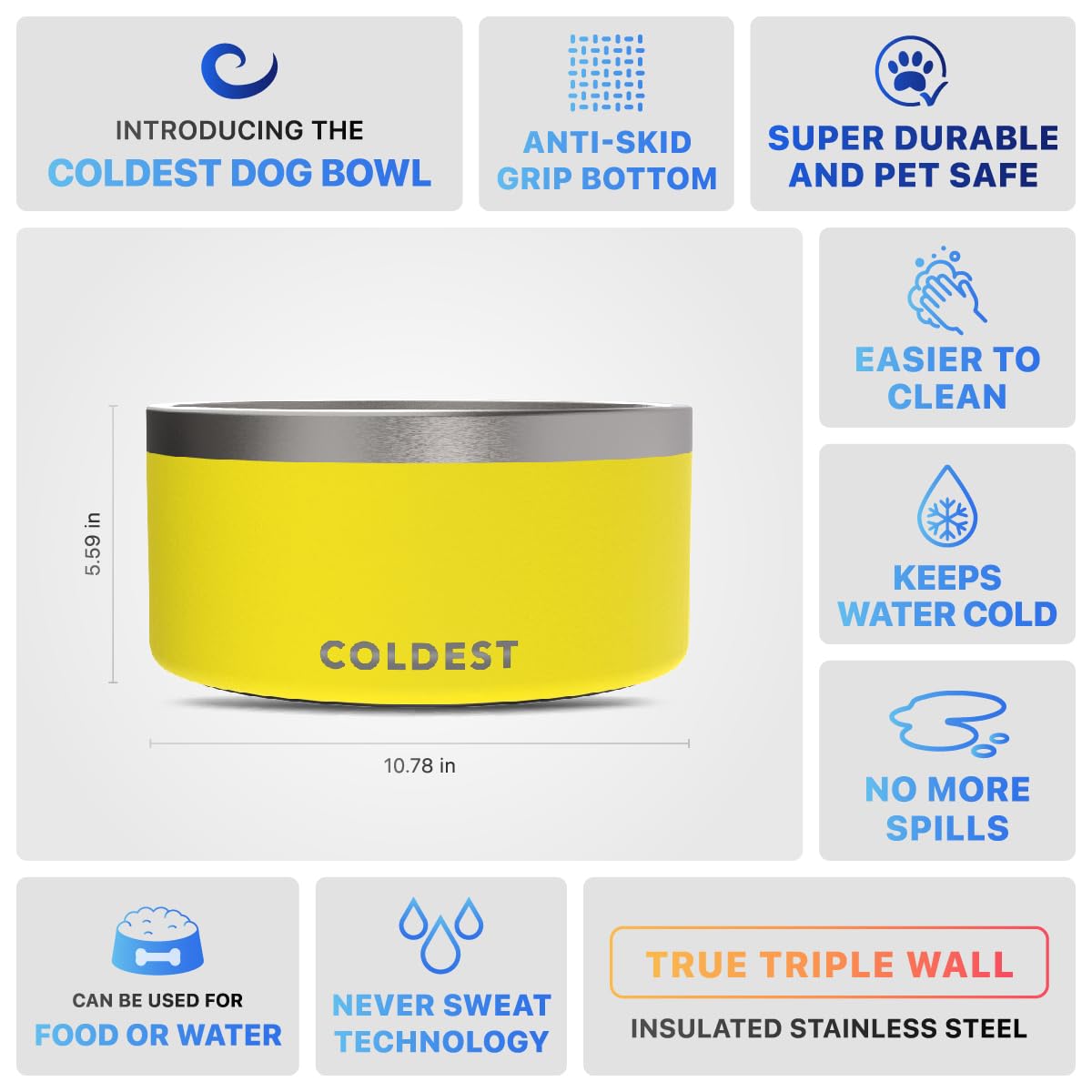 Coldest Dog Bowl - Anti Rust Metal, Non Slip, 3 Layers Insulated Stainless Steel Dog Bowls - Spill Proof & Heavy Duty - Water Bowl for Dogs, Cats & Pets, Dish Washer Safe (21 oz, Mars Red Glitter)