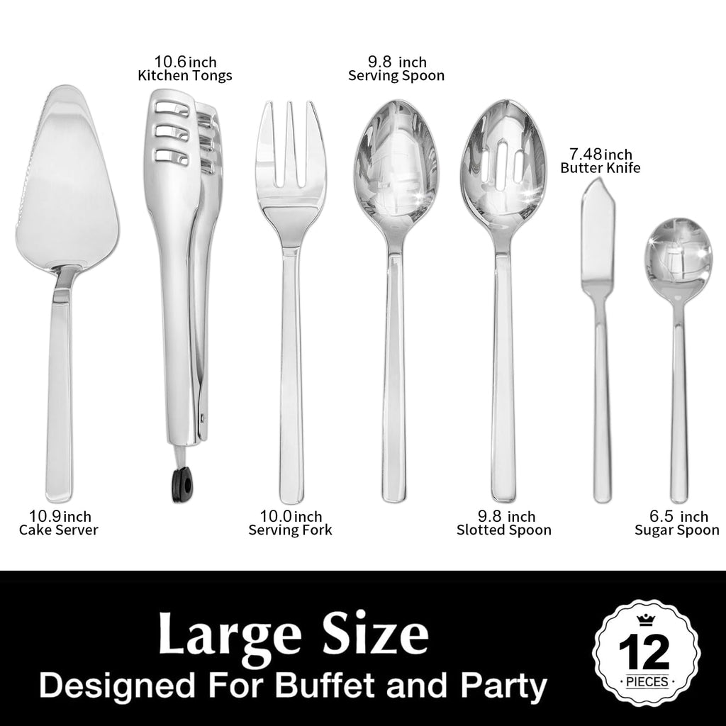 KINGSTONE Large Hostess Gold Serving Utensils Set,18/10 Stainless Steel Heavy Duty 10inch Serving Spoons,Slotted Spoons,Serving Fork,Serving Tongs, Cake Pie Server For Buffet, Wedding, Party