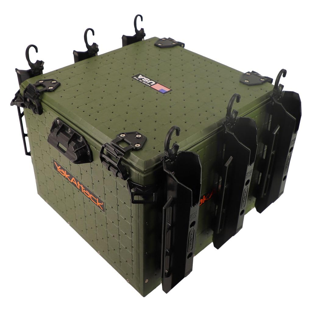 YakAttack BlackPak Pro 13" x 13" Fishing Crate with 3 Rod Holders - Battleship Grey | Compact Tackle Storage Box & Gear Organizer for Kayaks | Lightweight, Durable & Customizable Marine Accessory