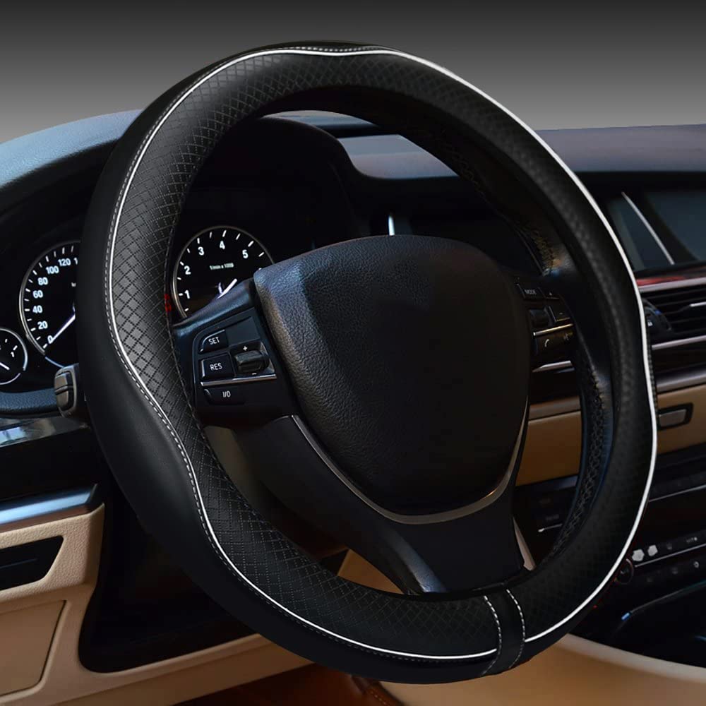 Car Steering Wheel Cover, Anti-Slip, Safety, Soft, Breathable, Heavy Duty, Thick, Full Surround, Sports Style (Black)