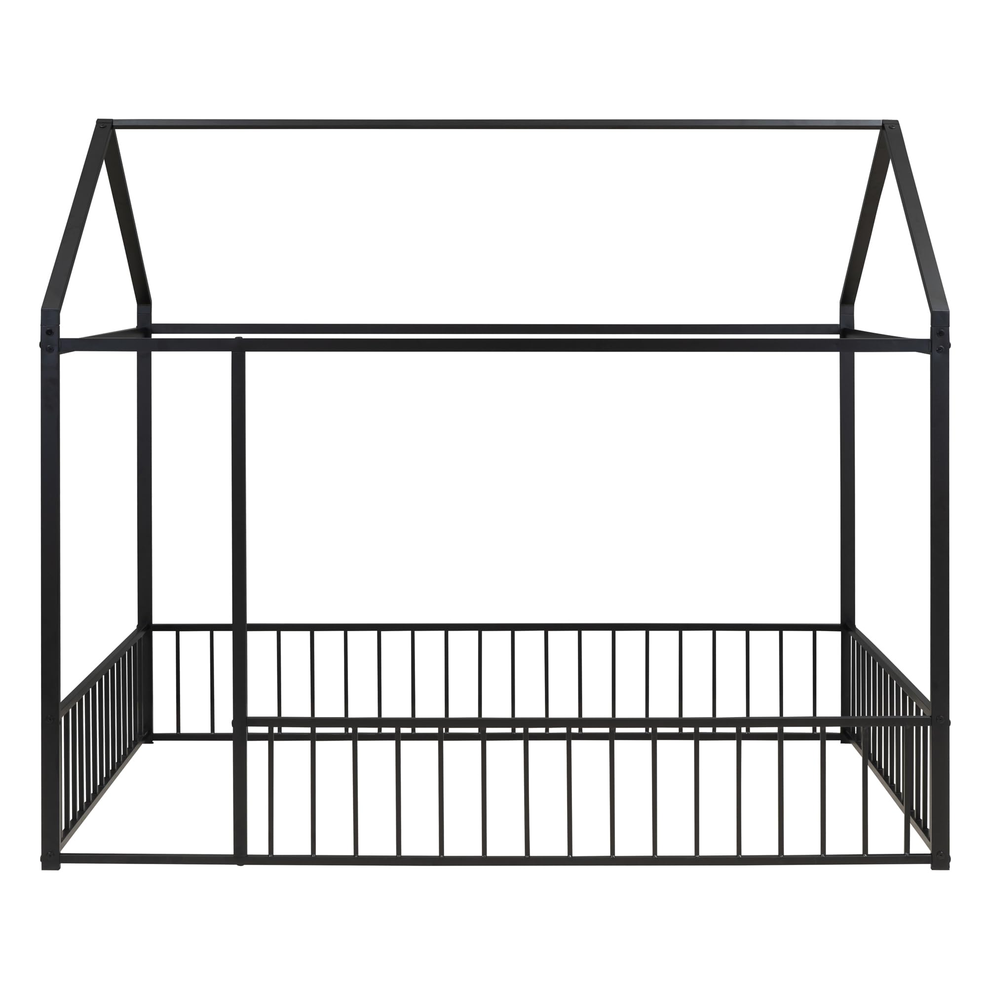 Bellemave Twin Size Montessori Floor Bed, Metal House Bed Framefor Kids, Montessori Floor Beds with Fence, Playhouse for Kids,Black
