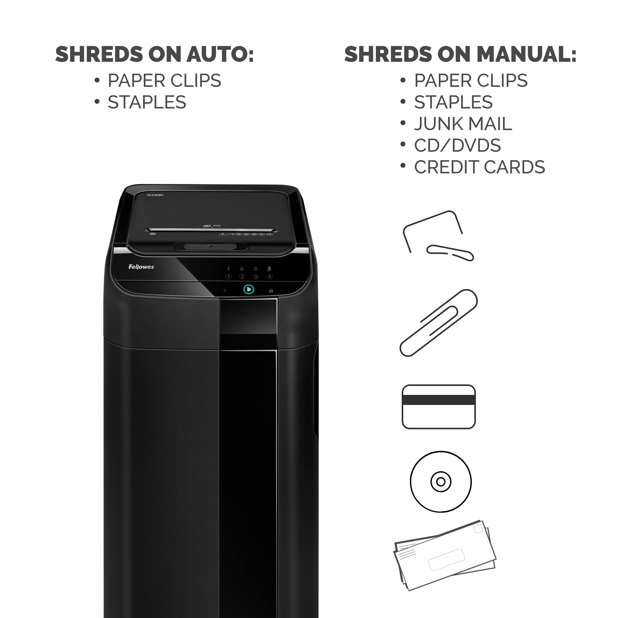 Fellowes AutoMax Micro-Cut 100M Commercial Office Auto Feed 2-in-1 Paper Shredder with 100-Sheet Capacity, Black