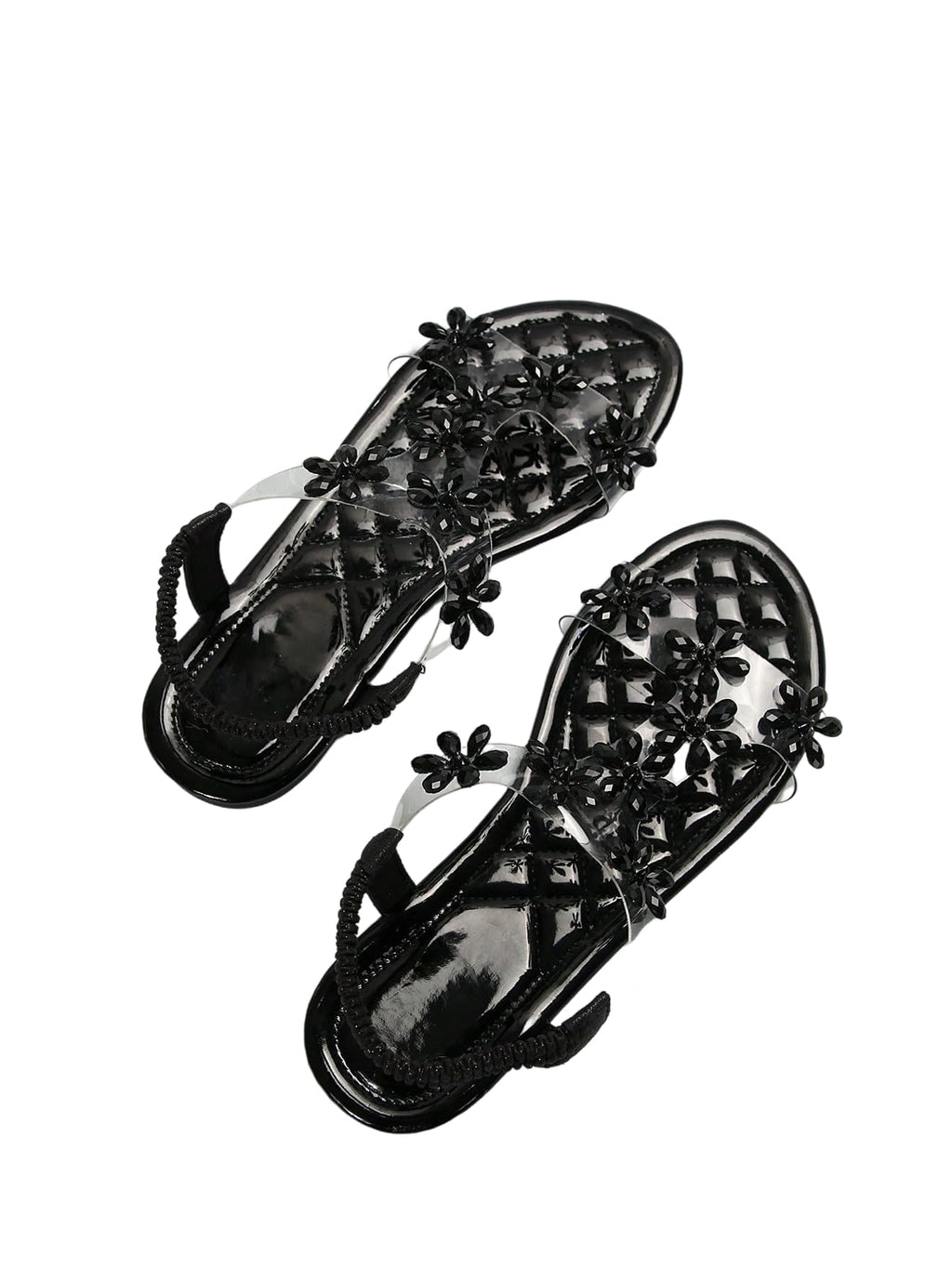 Floerns Women's Elegant Rhinestone Butterfly Transparent Elastic Strap Summer Flat Sandals