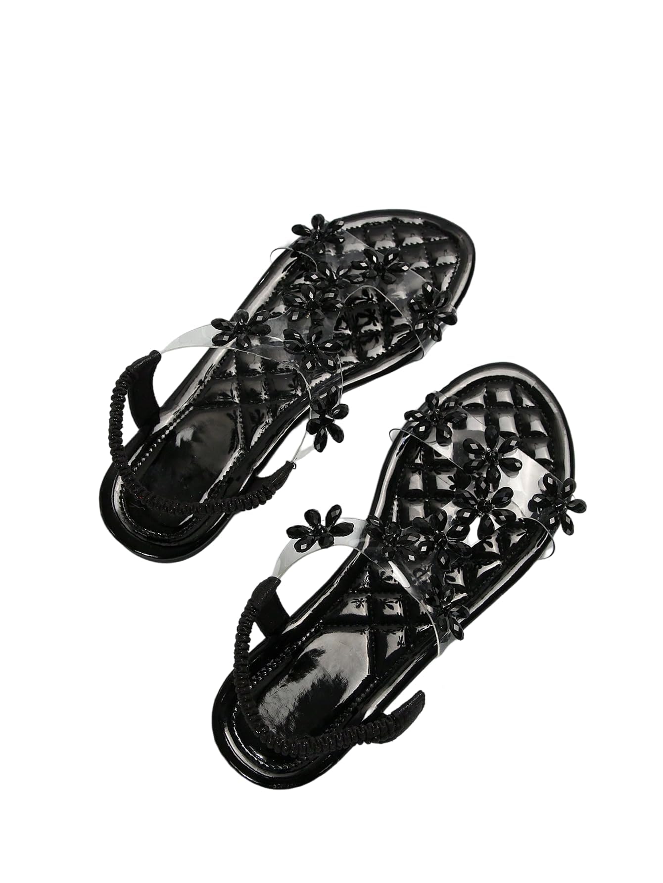 Floerns Women's Elegant Rhinestone Butterfly Transparent Elastic Strap Summer Flat Sandals