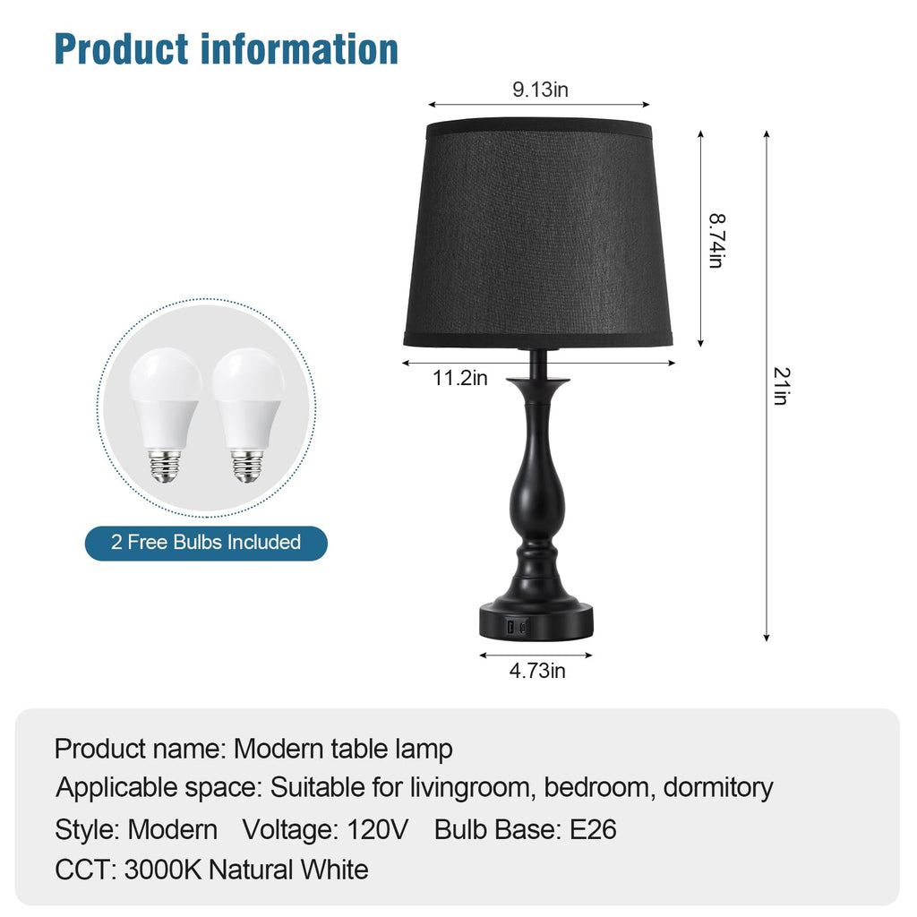 Bedside Table Lamp Touch Control Bedroom Lamps with USB A and C Charging Port 3 Way Dimmable Touch Lamps for Nightstand Living Room Bedroom Dorm Home Office Reading, Set of 2