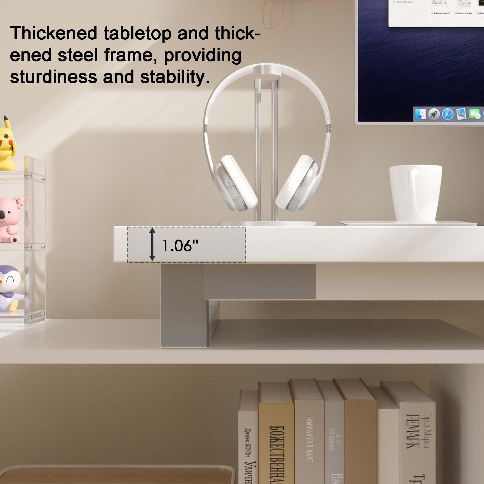 Bobve L Shaped Computer Desk, 47 Inch Home Office Desk with File Drawers & Storage Shelves, Small Corner Computer Desk for Small Space (Black + White)