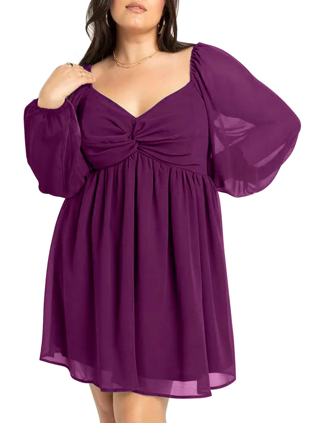 SCOMCHIC Women's Plus Size Puff Long Sleeve Dresses Sweetheart Neckline A Line Short Wedding Guest Cocktail Dress