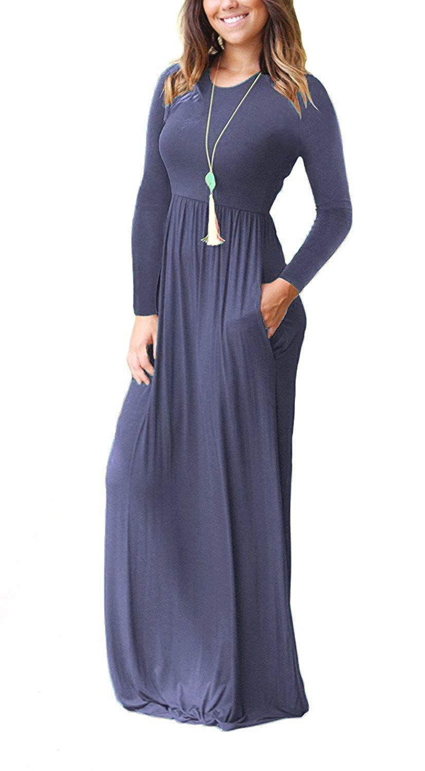 AUSELILY Women's Classic Long Sleeve Dress Loose Plain Long Casual Maxi Dresses with Pockets 2026