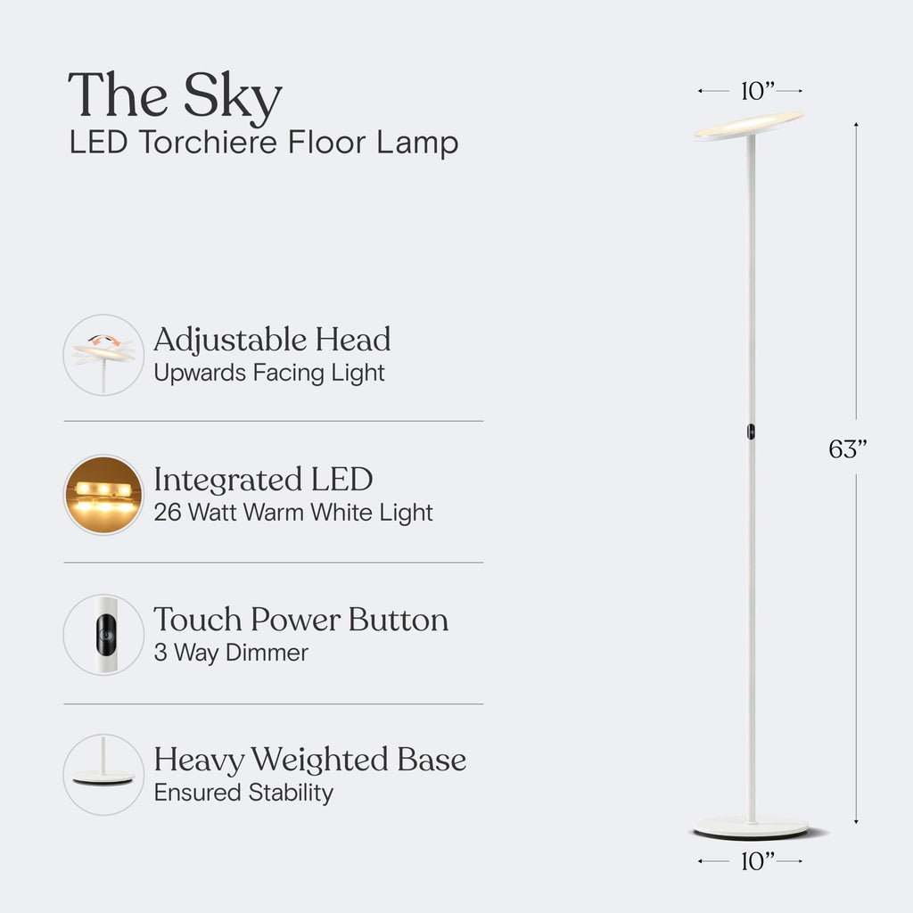 Brightech Sky LED Floor lamp, Torchiere Super Bright Floor Lamp for Living Room Decor & Office - Dimmable, Tall Standing Lamp with Warm Light for Bedroom & Reading - Bronze