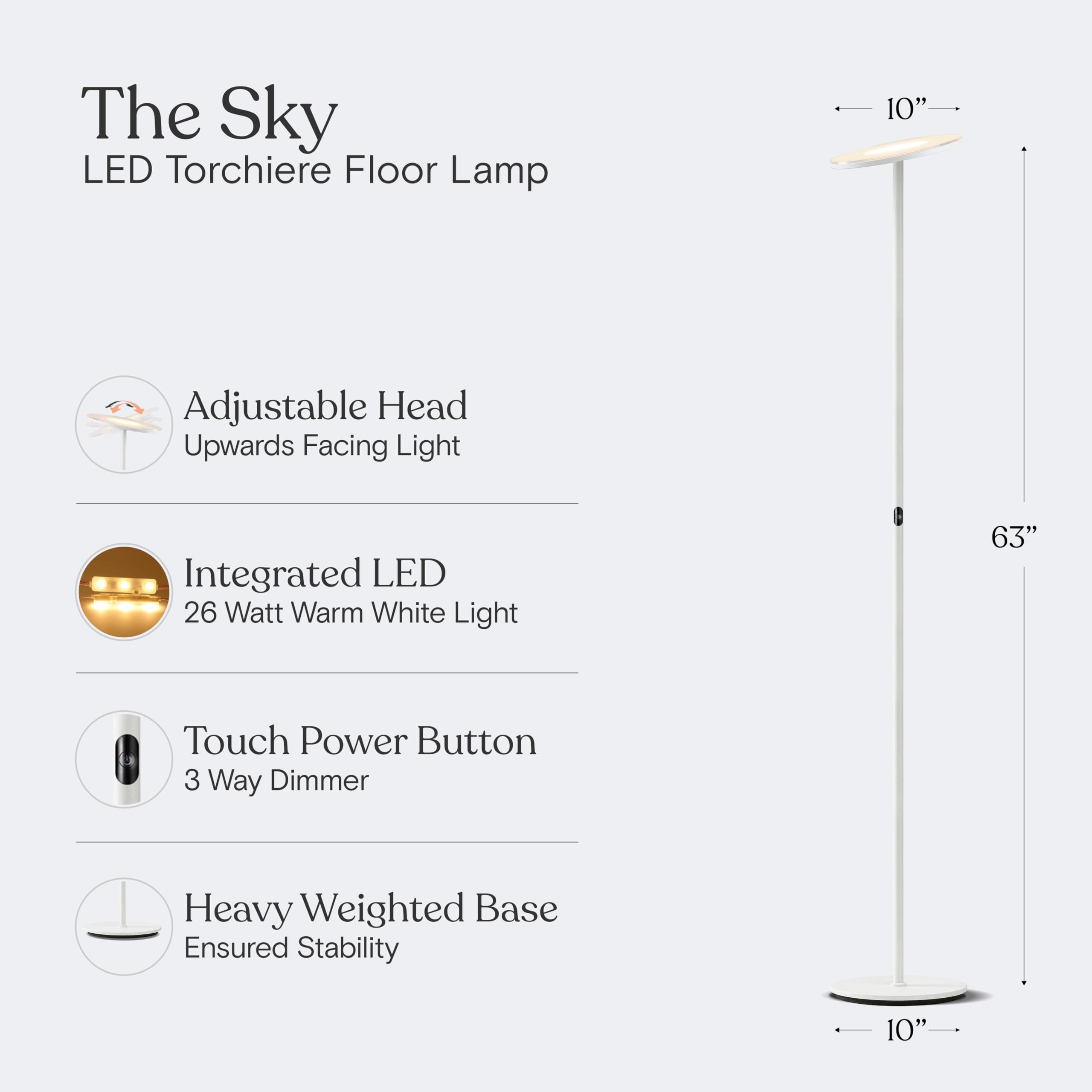Brightech Sky LED Floor lamp, Torchiere Super Bright Floor Lamp for Living Room Decor & Office - Dimmable, Tall Standing Lamp with Warm Light for Bedroom & Reading - Bronze
