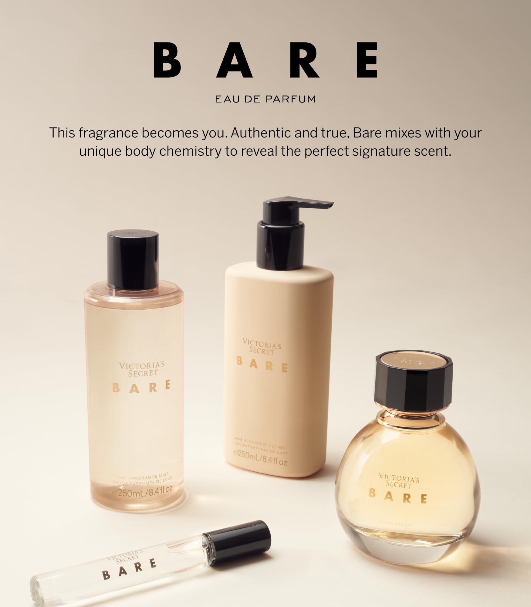 Victoria's Secret Bare Fragrance Mini Mist, notas de sándalo australiano, mandarín de Madagascar y violeta egipcia, spray corporal para mujer (2.5 onzas)
