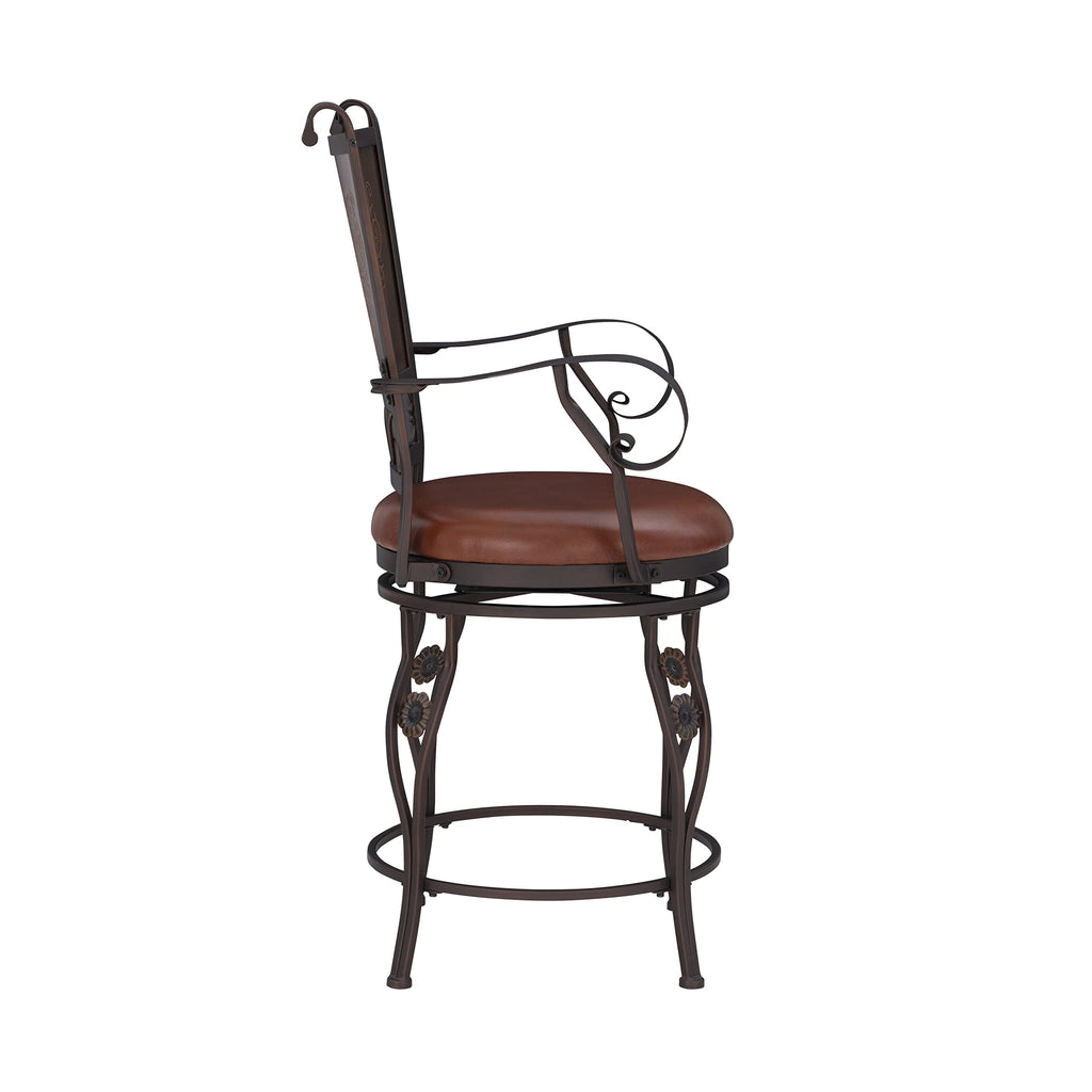 Powell Company Big & Tall Copper Stamped Back Arms by Powell Big and Tall Counter Stool, 24" Seat Height, brown