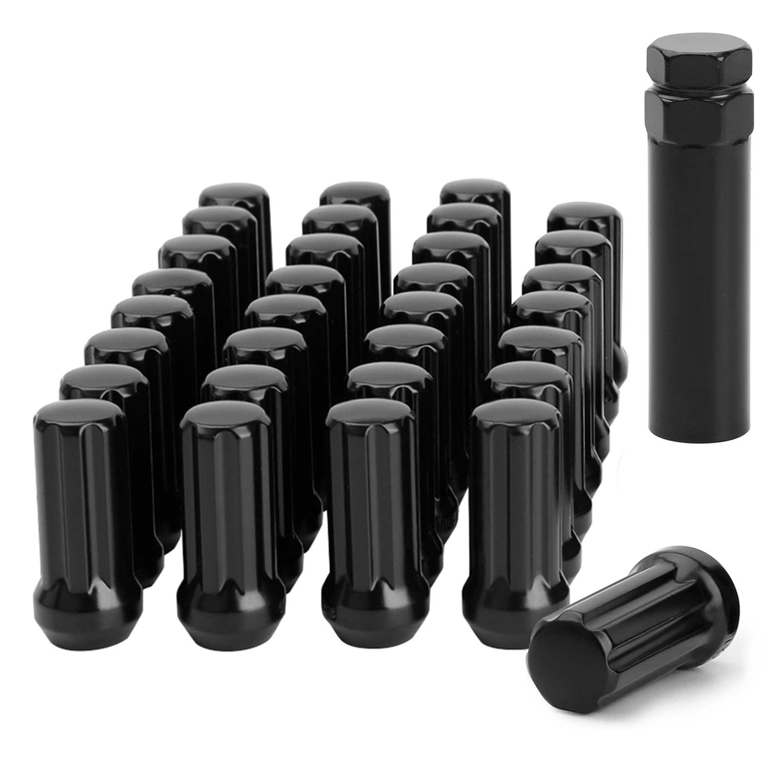 9/16-18 Spline Lug Nut 32pcs for Dodge 2500 3500 8 Lug, 9/16 x18 Closed End Lug Nut with 1 Socket Key for 1994-2011 Ram 2500 3500, 2002-2010 Ram 1500 Aftermarket Wheel
