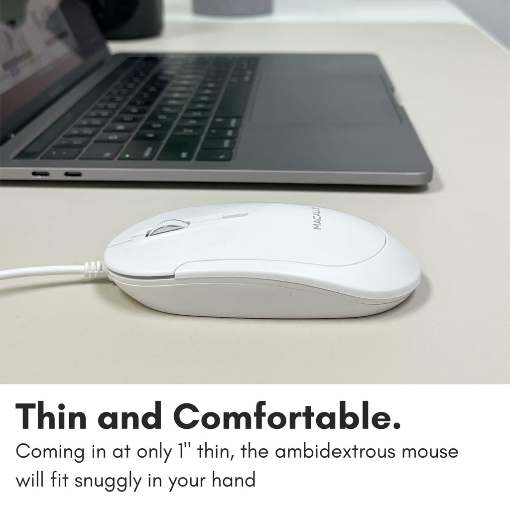 Macally Wired USB C Mouse for Mac and PC - Slim, Quiet, and Reliable - Type C Mouse for MacBook Pro/Air, iMac, Apple iPad, Laptop, Computer Desktop with 3 Button, Scroll Wheel, USBC, and 4 DPI Mode