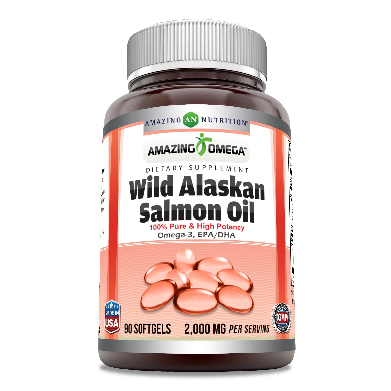 Amazing Omega Wild Alaskan Salmon Oil Supplement | 2000 Mg per Serving | 180 Softgels | Non-GMO | Gluten-Free | Made in USA