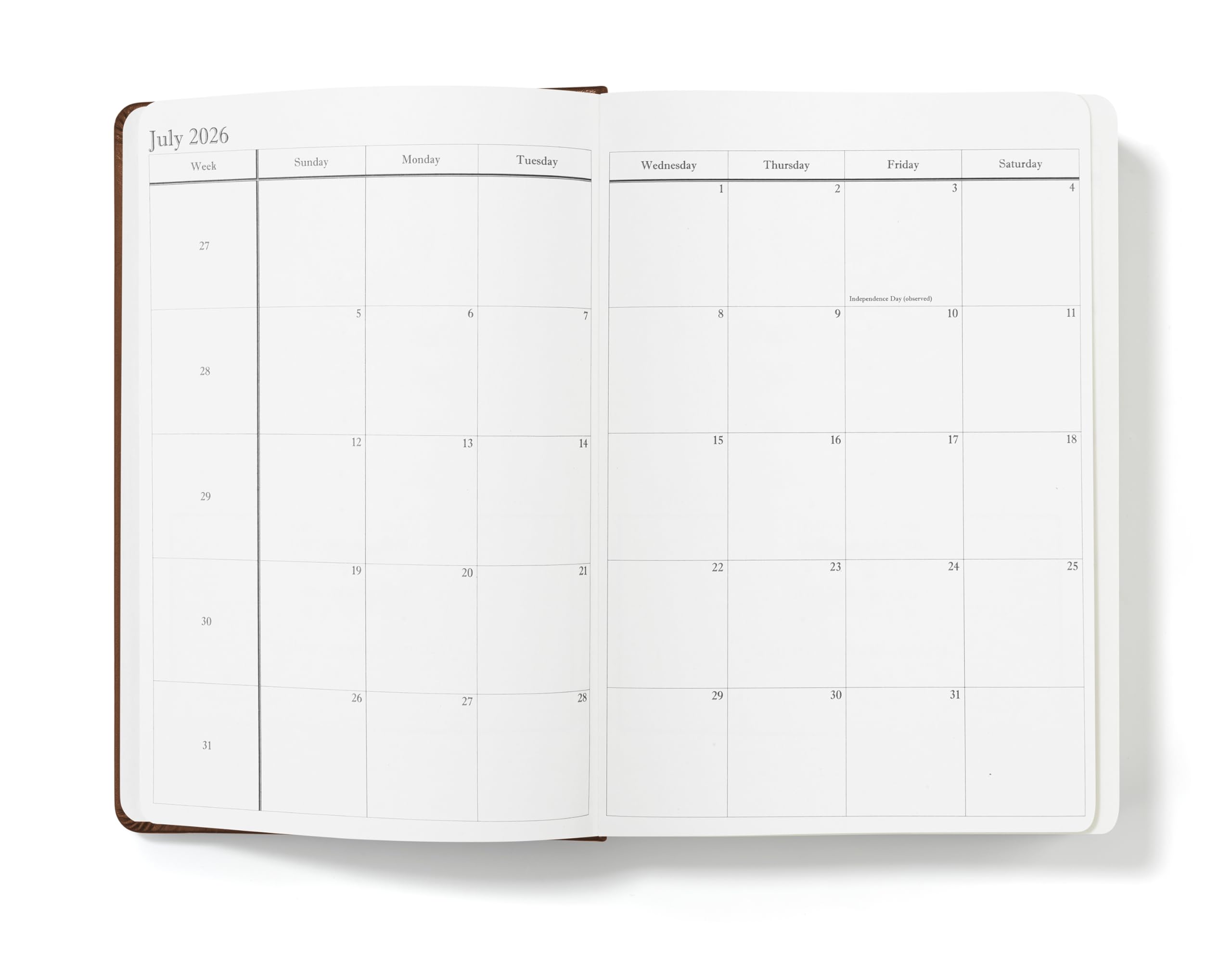 Wykeham's Executive 2026 Daily Journal Planner – US Public Holidays & Format – Customization Available (Brown, 6" x 4.5")