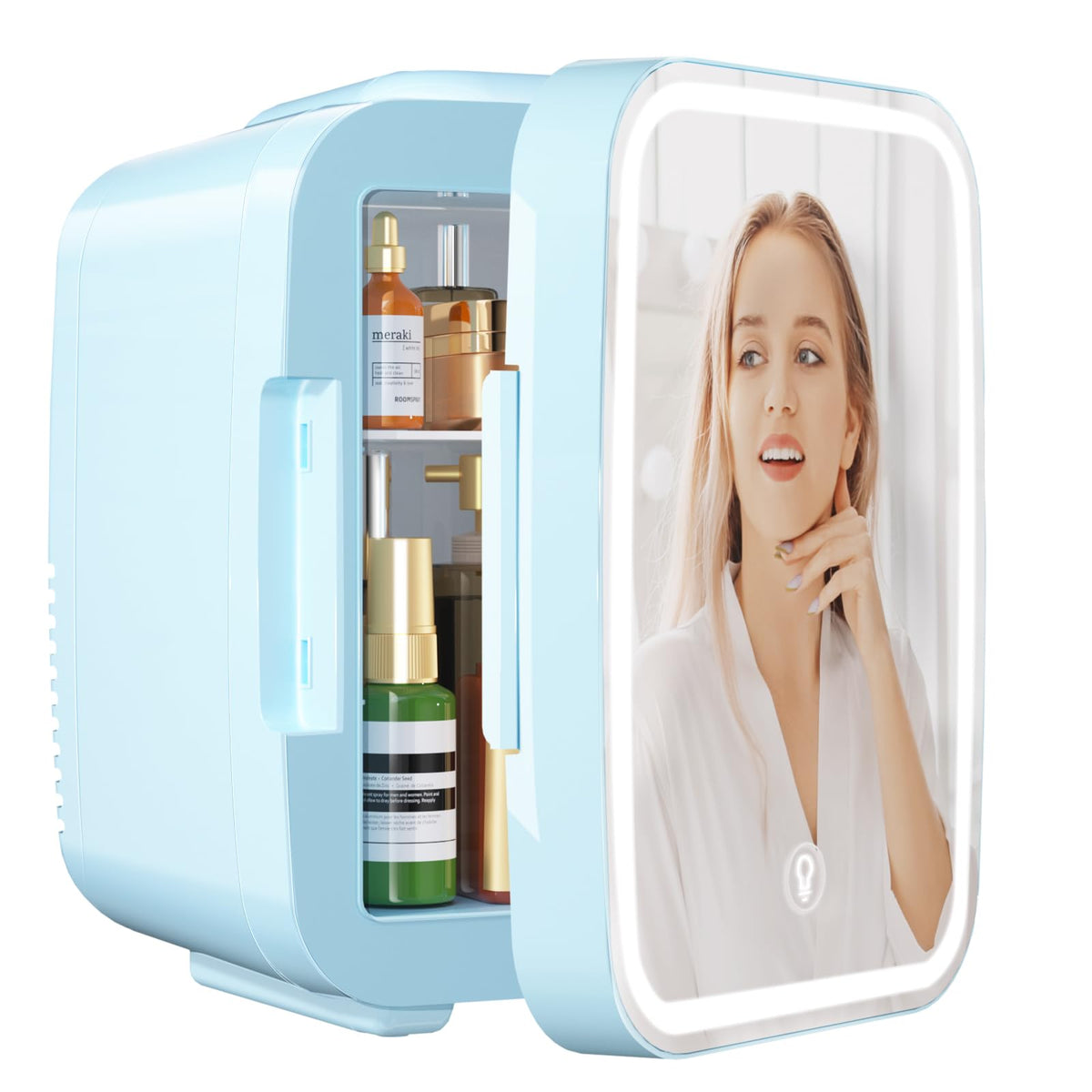 YASHE Mini Fridge, 4 Liter/6 Can Mini Makeup Fridge, 110V AC/ 12V DC Portable Thermoelectric Cooler&Warmer for Skincare, Drink, Cosmetic, Medicine, Small fridge for Bedroom, Office, Dorm, Car, Black