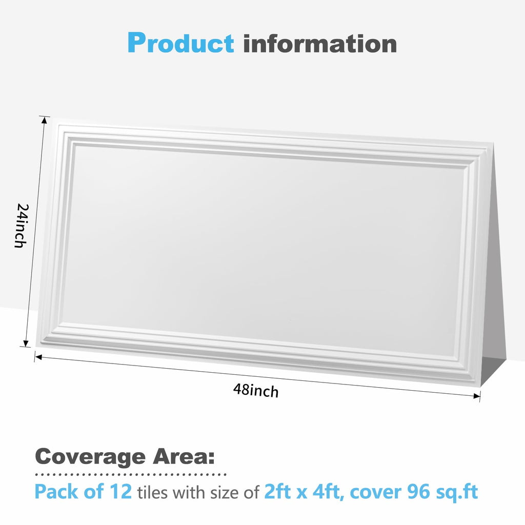 Art3d Drop Ceiling Tiles 24x24in. (12-Pack, 48 Sq.ft), Wainscoting Panels Glue Up 2ft x 2ft for Interior Décor in Living Room, Bedroom & Office, Star Black