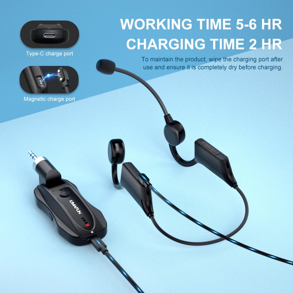 KIMAFUN 2.4G Fitness Headset Wireless Microphone, IP67 Waterproof Sweatproof Microphone for Water Aerobics, Swimming Coach, Fitness Instructor, Yoga, Spinning, Training, Teaching, Speakers, GWP91