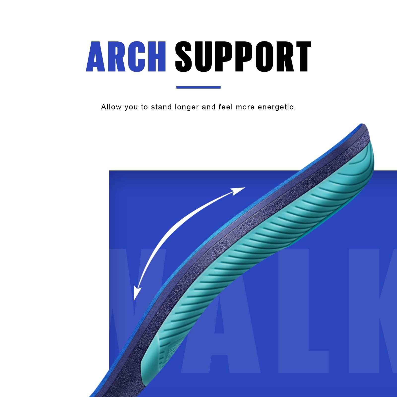 WalkHero Plantar Fasciitis Insoles - Medium Arch Support Inserts for Men & Women with Comfort Cushion | Orthotic Inserts to Relieve Foot Pain and Provide Shock Absorption (Blue) Mens 4-4 1/2