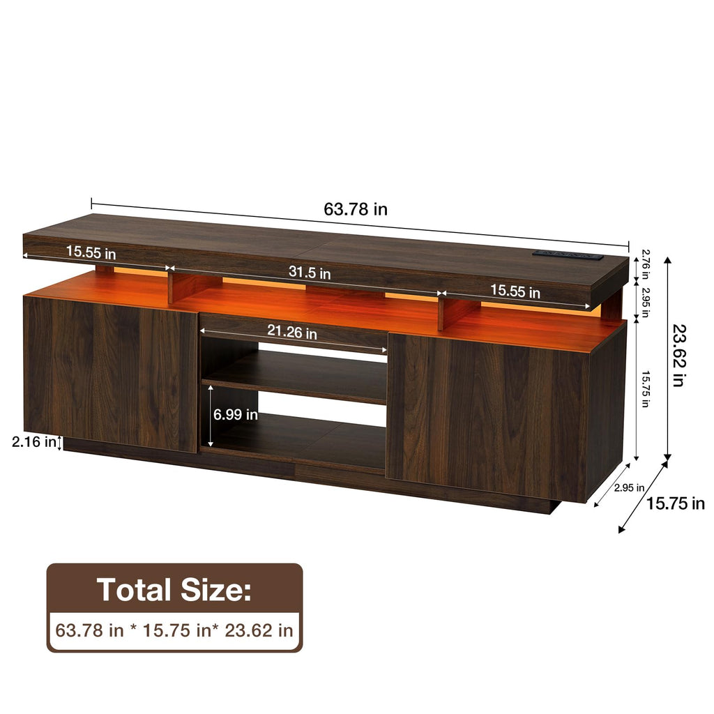 HOMMPA Modern LED TV Stand for 55 Inch TV, Black Tall TV Console with Power Outlet, Entertainment Center with Storage, High Gloss Gaming Media Console Cabinet for Living Room (47 Inch)